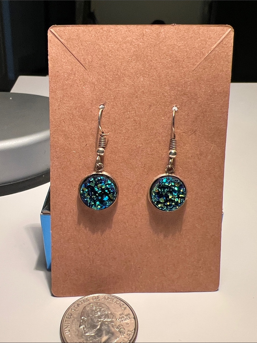 Blue Green Druzy Drop Earrings for Women